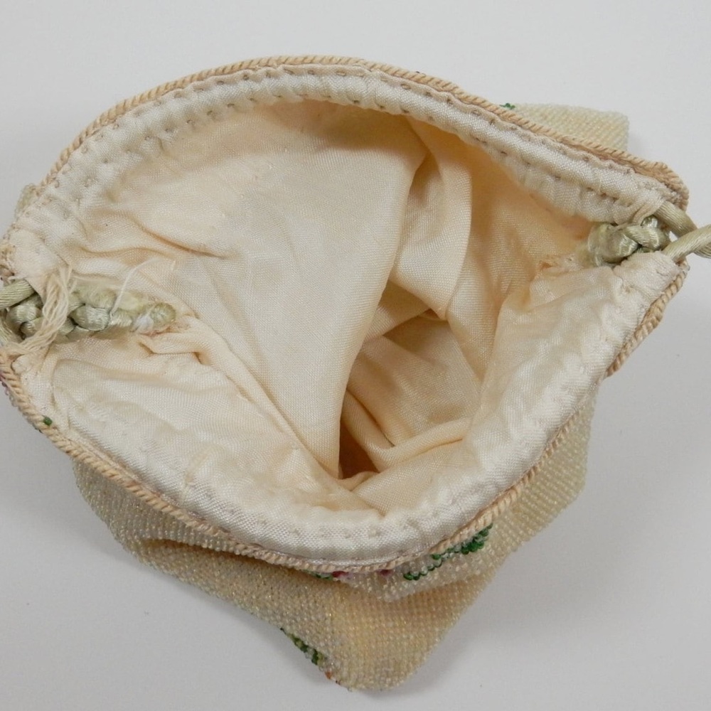 Antique Micro Bead Drawstring Bag 1910s Edwardian Purse - Picture 2 of 4